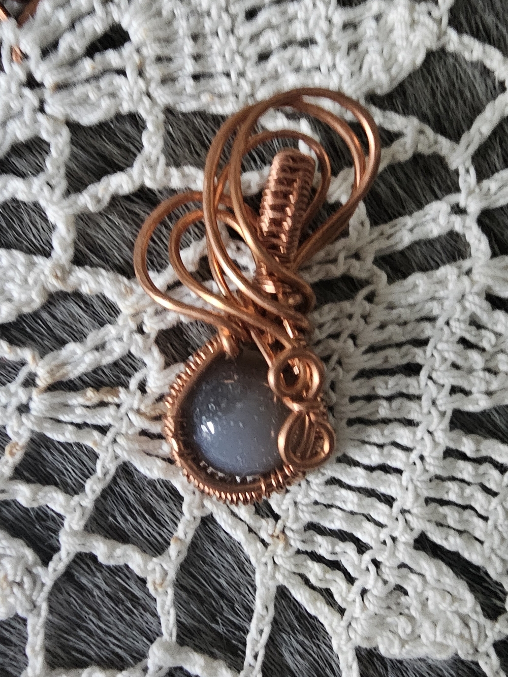 Handcrafted Copper Wire Wrapped Druzy Pendant - Gray